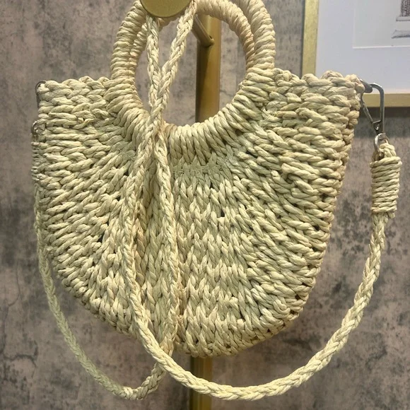 Woven Straw Half Moon Bag – Summer Rattan Crossbody Purse for Women - Picture 2 of 6